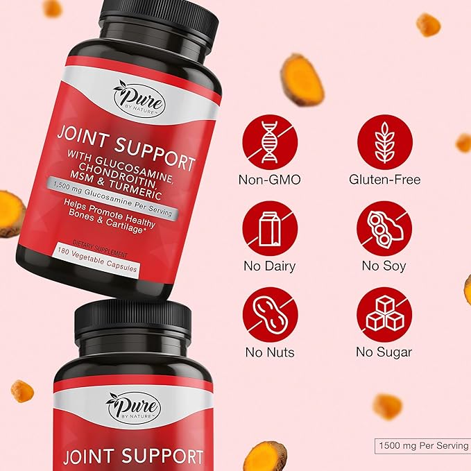 Pure By Nature Joint Support Glucosamine with Chondroitin Turmeric MSM Boswellia Supplement 180 Capsules