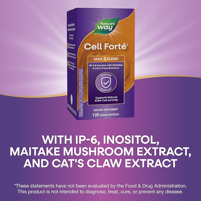 Nature's Way Cell Forté MAX3 Blend IP-6 &amp Inositol with Maitake Mushroom &amp Cat's Claw Extracts Immune Support and Natural Killer Cell Activity* No Gluten Vegan 120 Capsules (Packaging May