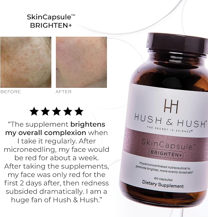 Hush &amp Hush Vitamin C Supplement for Skin Brightening – Clinically Proven Antioxidant-Rich Formula to Reduce Dark Spots Discoloration &amp Blue Light Damage – Vegan Non-GMO Gluten-Free – 60 C