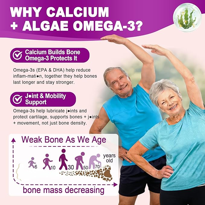 Calcium Citrate 1200mg Gummies Vitamin D3 K2 Omega-3 Magnesium Zinc Boron Manganese Copper 600mg Calcium Supplements for Women &amp Men Bone Strength Immune Support - Vegan Sugar Free 60 C