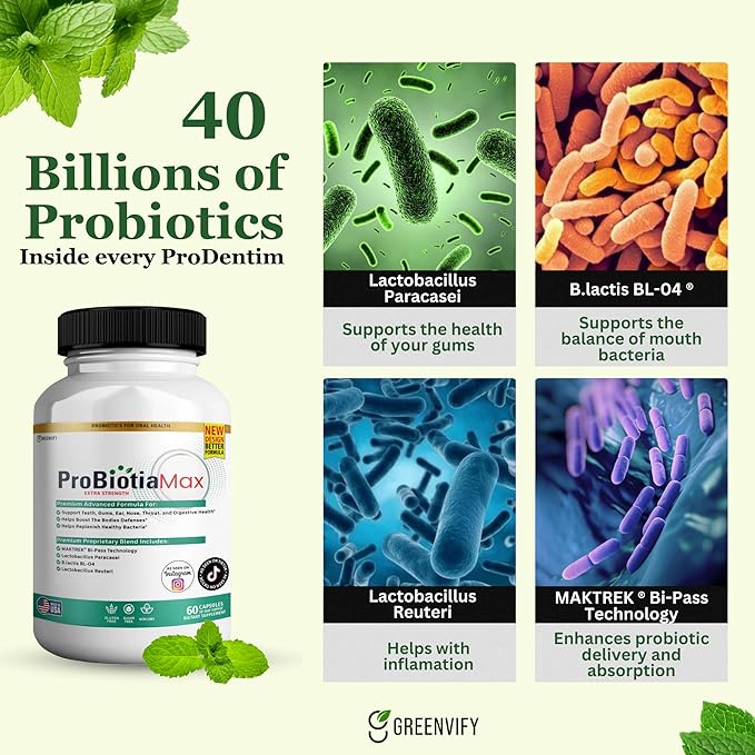 ProBiotia Max 40 Billion CFU Extra Strength Oral Probiotic Supplement 60 Capsules Supports Teeth and Gum Health Gluten Free (2)