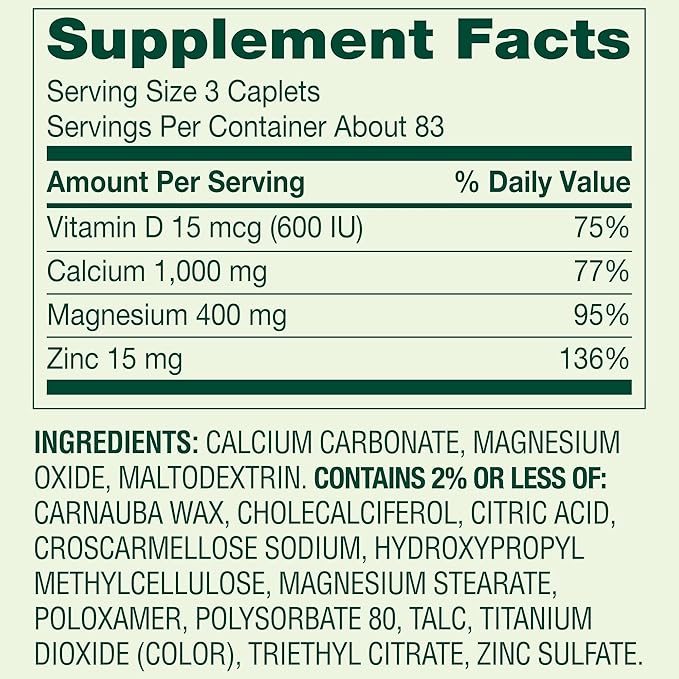 Spring Valley Calcium Magnesium &amp Zinc Plus Vitamin D3 Coated Caplets Bone &amp Muscle Health 250 Count Organizer SUREFECT.