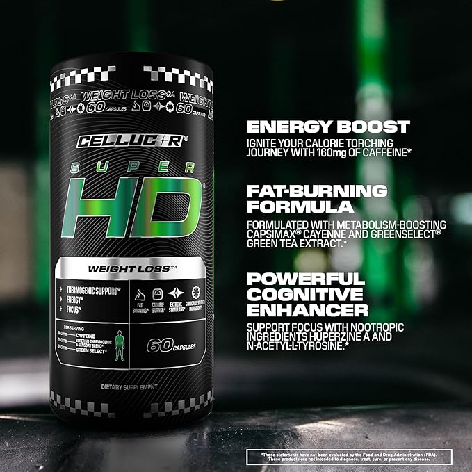 Cellucor SuperHD Thermogenic Fat Burner Weight Loss Supplement Appetite Suppressant &amp Energy Booster Capsimax Green Tea Extract 160mg Caffeine &amp More 60 Capsules (Packaging May Vary)