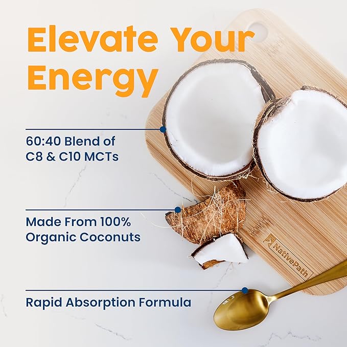 NativePath MCT Oil Liquid - Premium Organic C8 C10 from Coconuts - Caprylic Acid for Keto Coffee - Paleo Vegan Flavorless Non-GMO - 30 Servings