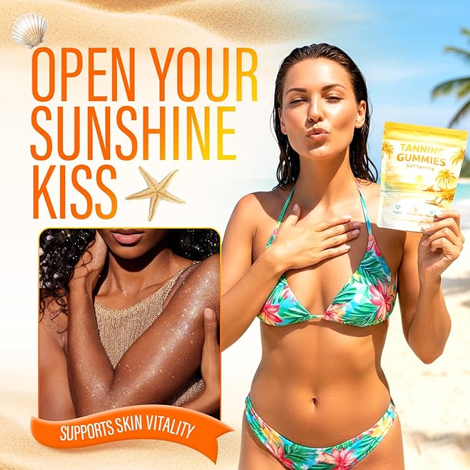 Tanning Gummies with Vitamin C &amp E Astaxanthin Beta Carotene for Natural Looking Glow Bronzing Non-GMO Vegan &amp Sugar Free - 60 Count (Mango)