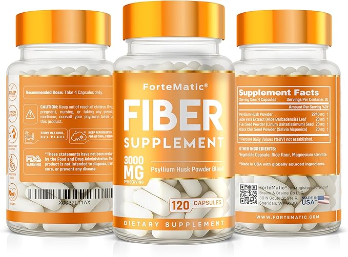 Fiber Supplement Capsules – Psyllium Husk 3000mg for Digestive Health &amp Gut Health | Fiber Capsules for Constipation | Aloe Vera Chia Seed &amp Flaxseed | 120 Count