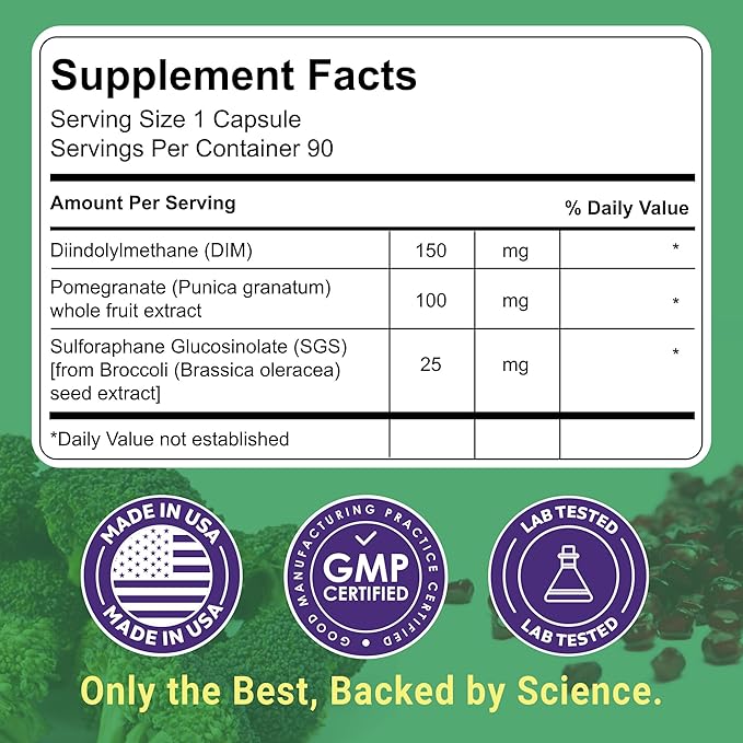 DIM SGS+ Supplement 150mg for Women &amp Men - Supports Healthy Hormone Levels Estrogen Metabolism Detox - Pomegranate &amp Broccoli Seed 90 Capsules (90 Day Supply)