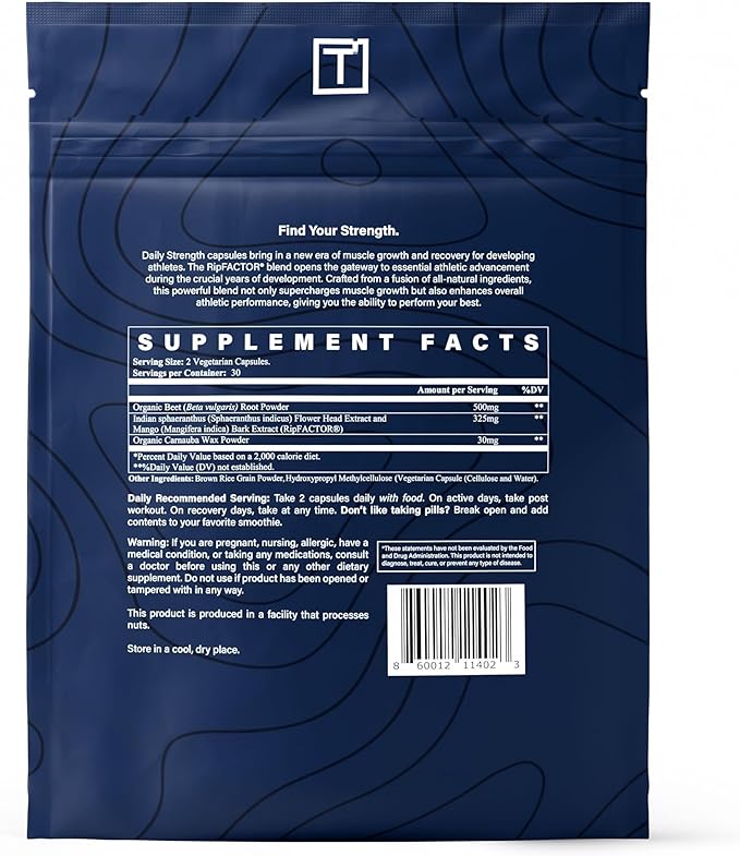 THREAD Performance Daily Strength | Strength &amp Recovery Capsules for Young Athletes | RipFACTOR® Herbal Blend | 30 Servings