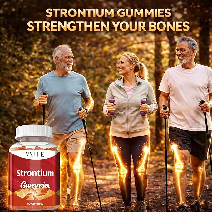 Strontium Citrate 750mg Supplement – Enhances Bone Density Strength and Health for Men and Women 60 Vegan Non-GMO Sugar-Free Gummies Provide an Easy Way to Promote Long-Term Bone Wellness