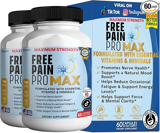 Free Pain ProMax Maximum Strength 60 Capsules Nerve Health Support with Vitamins &amp Minerals 30 Day Supply (2)
