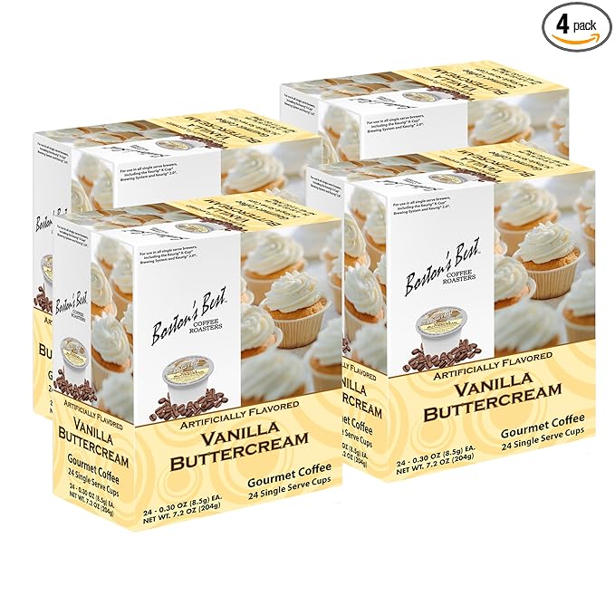 Boston’s Best - Vanilla Buttercream Flavored Delicious Gourmet Coffee Compatible with Keurig Coffee Maker 24 Count (Pack of 4)