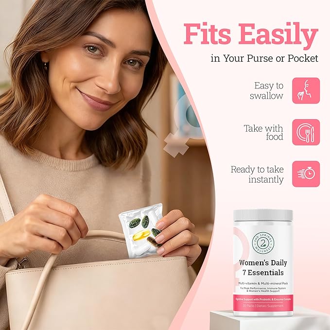 Daily 7 Essentials Women's Vitamin Pack -7 Pack Complete Women's Multivitamin Packet with Energy Metabolism Immune System Female Health Support with Probiotics More