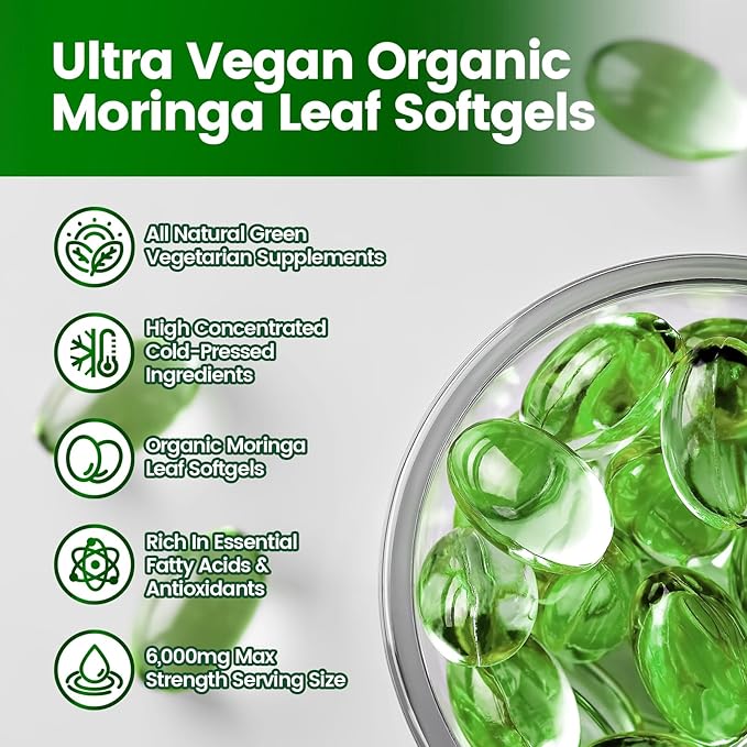 VivoNu Pure Moringa Capsules Moringa Leaf Extracts 120 Day Supply 30:1 Ultra-Concentrated Liposomal Tech 98% Absorption Complete Green Superfood for Energy Skin Immune &amp Gut Health 4 Bag