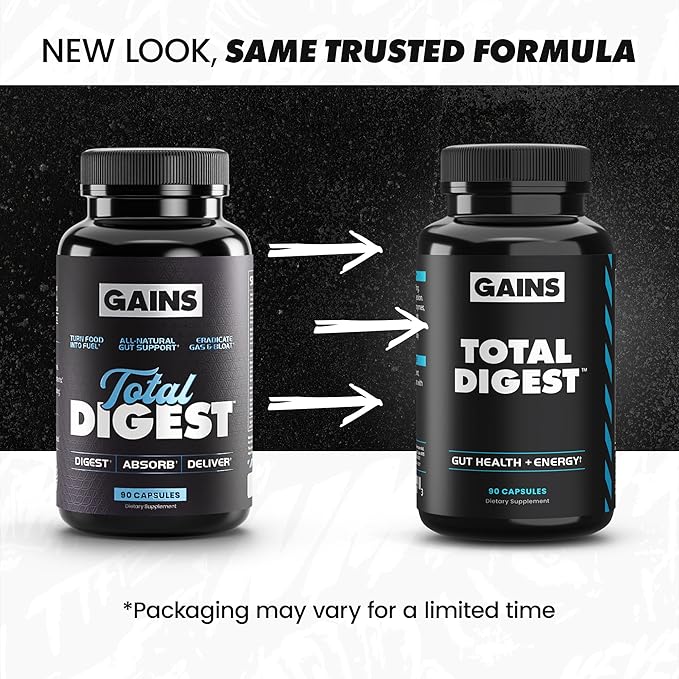 Gains in Bulk Total Digest Digestive Enzymes Prebiotics and Probiotics for Digestive Health Bloating Support Gut Health for Women and Men Promotes Protein Carb and Fat Digestion 90 Capsules