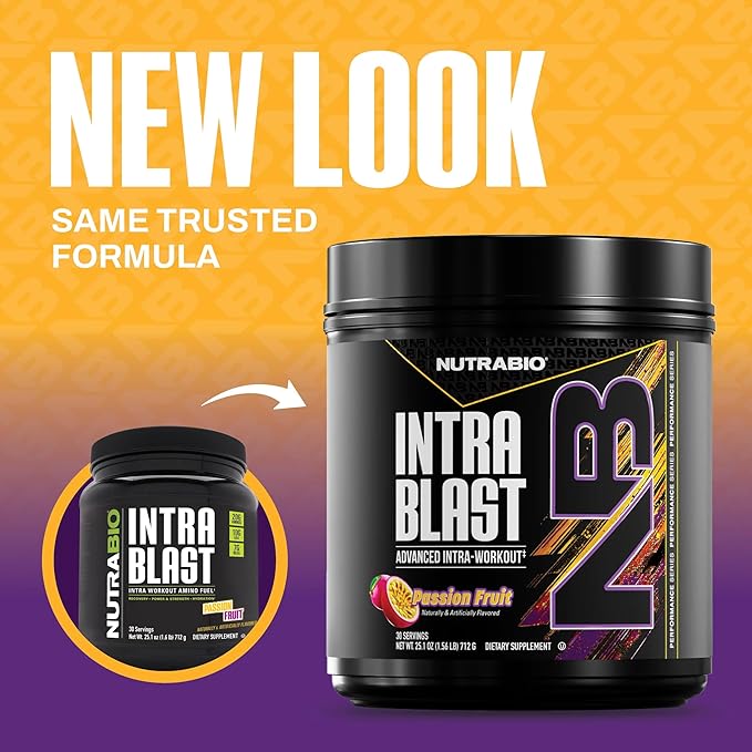 NutraBio Intra Blast Bcaa Powder Amino Acid Supplement Electrolyte &amp Hydration Blend Intra Pre Workout &amp Muscle Recovery 20g Eaa Amino Acids Powder 5g Glutamine- Passion Fruit 30 Serving