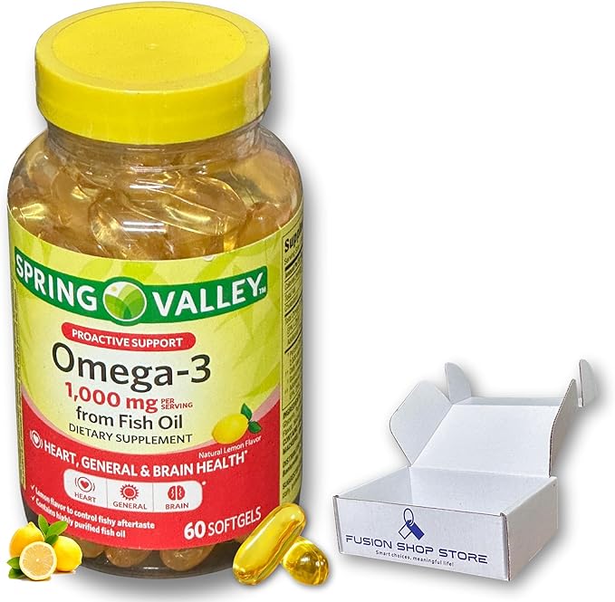 Omega 3 1000mg- Fish Oil 60 softgels (Pack of 1) Boxed By Fusion Shop Store