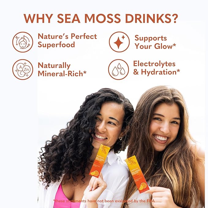 Organic Irish Sea Moss Powder - 200mg Packets - Citrus Blossom Flavored Seamoss Drink with Electrolyte-Rich Coconut Water for Natural Hydration Muscle Recovery - 8 Stick Packs