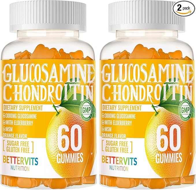 Glucosamine Chondroitin Gummies with MSM &amp Elderberry Extra Strength - Joint Support Antioxidant Immune Support Supplement for Adults Men &amp Women120 Orange Gummies