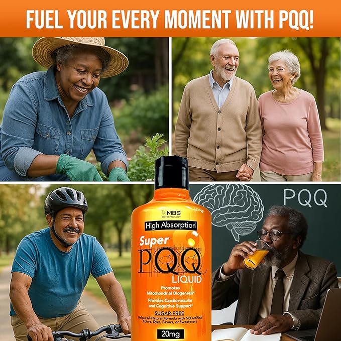 Super PQQ Liquid - Highly Absorbable Pyrroloquinoline Quinone 20 Milligram Best Liquid PQQ for Mitochondrial Biogenesis Supports Heart Health Cognitive Function and Mental Focus