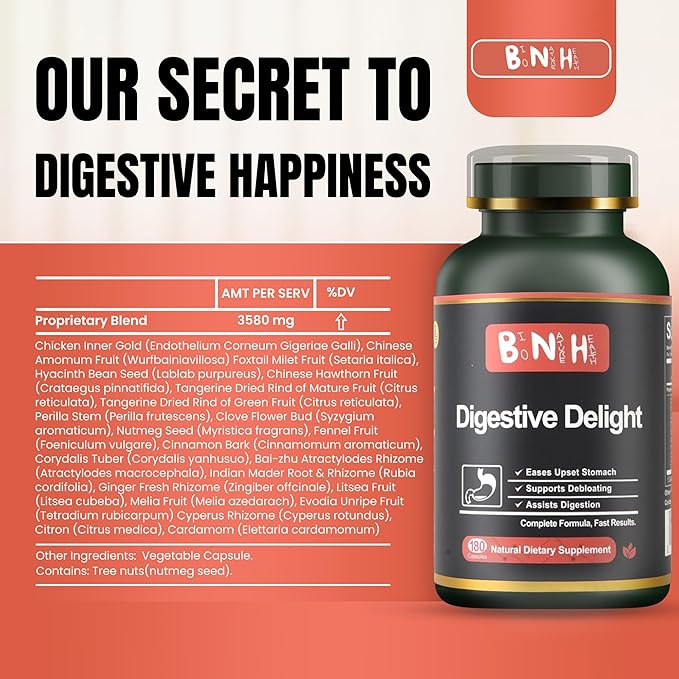 Digestive Delight - Balances Good &amp Bad Bacteria Naturally - Improved Nutrient Absorption - Microbiome - Excessive Gas - Bloating - Abdominal Pain &amp Discomfort - Gut Health - Probiotic Free -