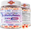 L-Methylfolate 1000 mcg + Methyl B12 Gummies for Kids &amp Adults - Active 5-MTHF w/Omega-3 DHA &amp EPA(3:1) Choline &amp TMG B6 Supports MTHFR Gene Brain Energy &amp Methylation Sugar fre