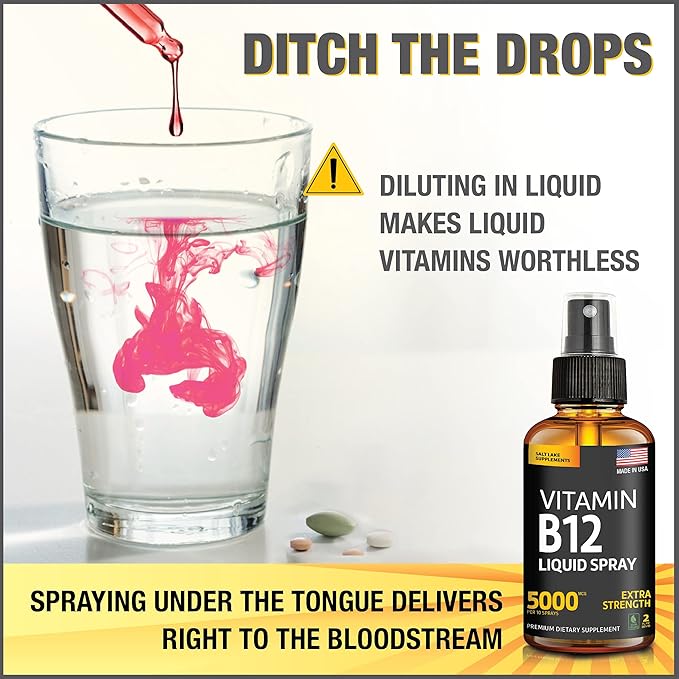 (2 Pack) - Liquid B12 Spray 5000 mcg - Vitamin B12 Sublingual - Vegan B12 Vitamin Spray - Methylcobalamin Vitamin B12 Liquid Boosts Energy &amp Mood - Gluten-Free &amp Non-GMO