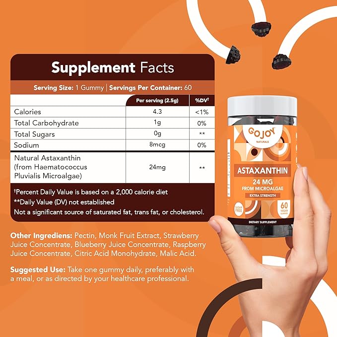 Astaxanthin Gummies 24mg – High Potency Antioxidant Supplement – Skin Eye &amp Immune Wellness Support – Vegan Sugar-Free Non-GMO Gluten-Free Soy-Free – 60 Gummies