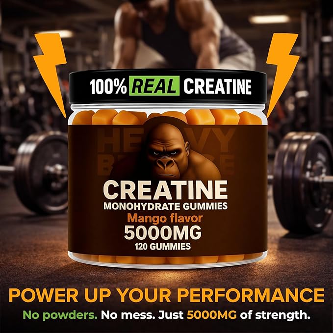 Creatine Monohydrate Gummies 5g Sugar Free Creatine with Vitamin B12 and L-Taurine | Muscle Growth for Men and Women | Low Calorie Formula 120 Gummies for 30 Servings Mango