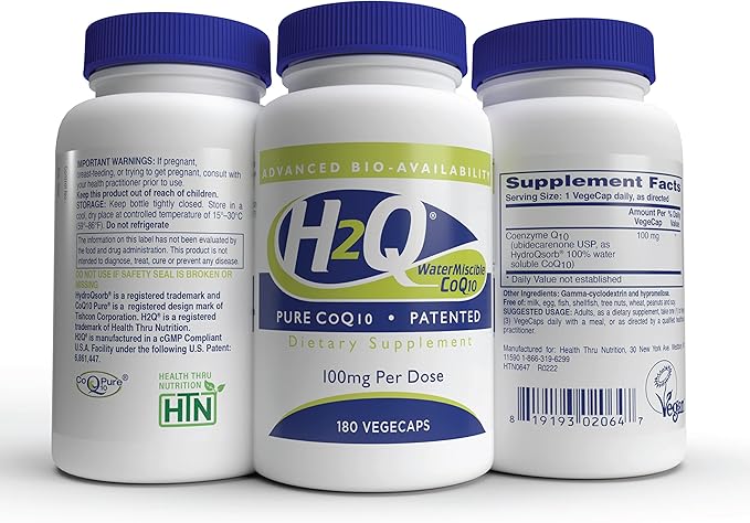 H2Q CoQ-10 with 8X Higher Absorption Over The Standard Q-10 | Clinically Studied | Cardiovascular and Mitochondria Function Support | Vegan Certified | Non-GMO by Health Thru Nutrition (Pack of 180)