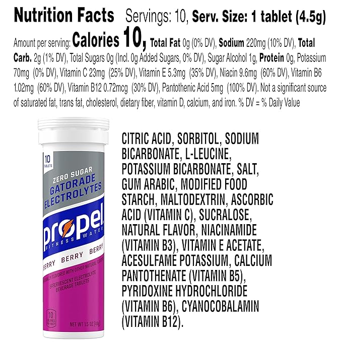 Propel Fitness Water Tablets Berry 10 Count Tube (Pack of 8)