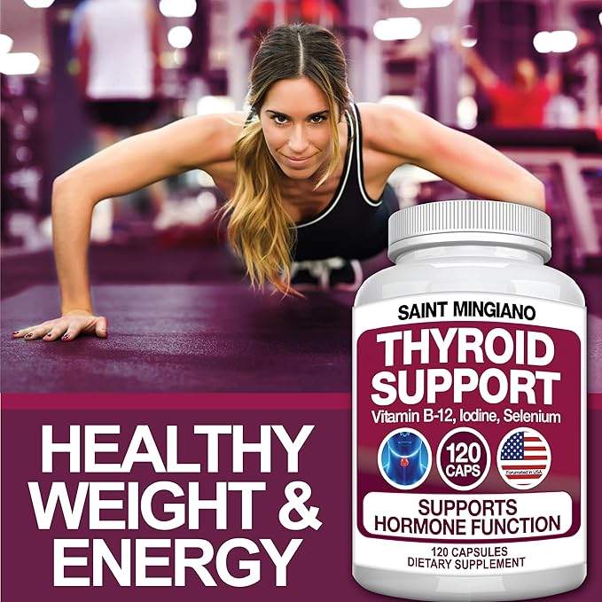 Thyroid Support Supplement with Iodine |120 Capsules to Help Body Mass &amp Improve Energy Cardiovascular Energy &amp Focus Formula | 14 Natural Vitamins