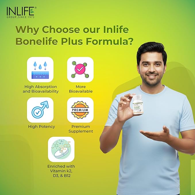 INLIFE Calcium Magnesium Zinc Vitamin D K2 Folic Acid &amp B12 Vegetarian Tablets Bone &amp Joint Support Supplement | Calcium Supplement for Women Men - 120 Tablets (Pack of 1)