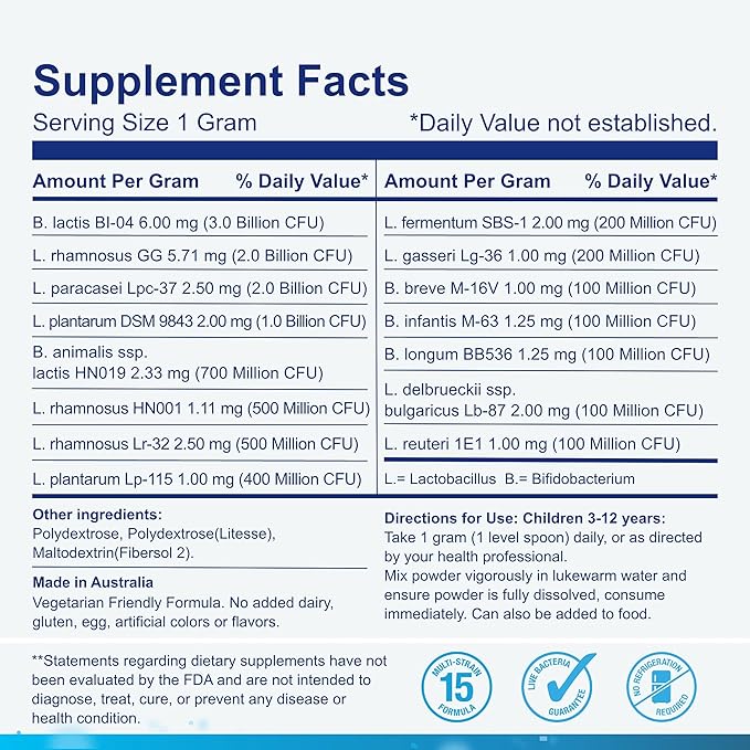 Life-Space Probiotic for Children 3-12 Years10 Billion CFU &amp Multi Strain Improve Appetite for Relieve Picky Boost Digestive Health &amp Immune Support Children's Overall Health 60 Grams