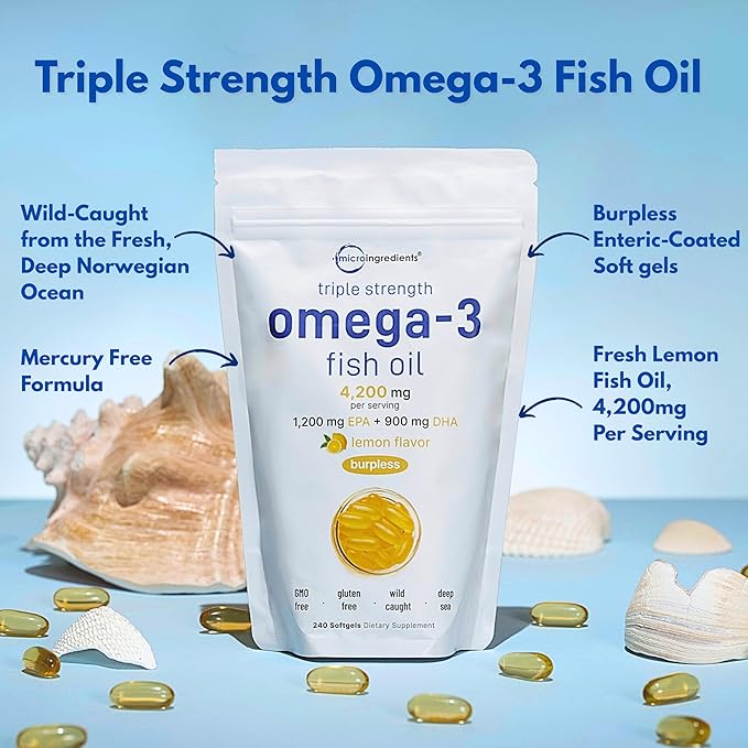 Micro Ingredients Omega-3 Fish Oil 4200mg Softgels &amp Mega Probiotics 200 Billion CFU Veggie Capsules | 2 Pack Bundle | Wild-Caught Burpless Lemon Flavor | 40 Strains + Inulin Acacia &amp Bro