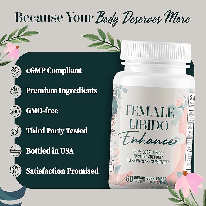 Female Libido Enhancer - Libido Booster for Women to Heighten Desire Balance Hormones Increase Sensitivity - 14 Ingredients for Women's Health - 3rd Party Tested Supplement - 60 Capsules