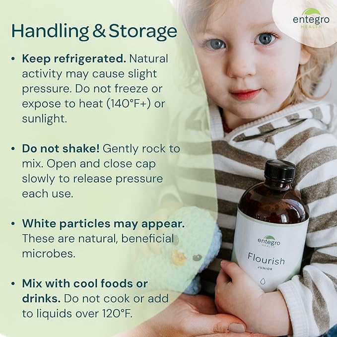 ENTEGRO Flourish Junior Liquid Probiotic &amp Postbiotic Supplement - Plastic | 11 Live Cultures | Gut &amp Digestive Health for Women Men &amp Kids | Organic Vegan Allergen Free | USA Made | 16