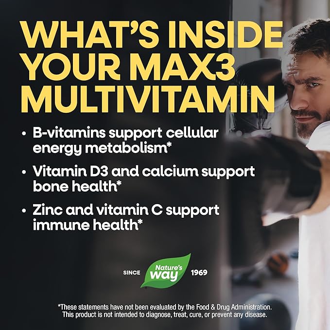Nature’s Way Alive! Men’s Max3 Potency Daily Multivitamin High Potency Multivitamin for Men with B-Vitamins for Cellular Energy* Supports Heart Muscle and Eye Health* 90 Tablets