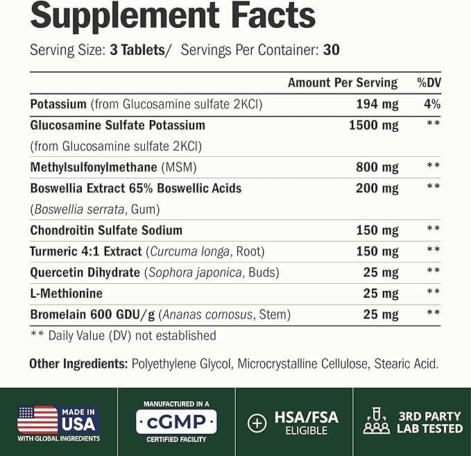 Glucosamine Chondroitin MSM – Joint Support Supplement for Women and Men with Glucosamine Sulfate 1500 mg Chondroitin and MSM – for Cartilage Joint Health and Flexibility – 90 Tablets