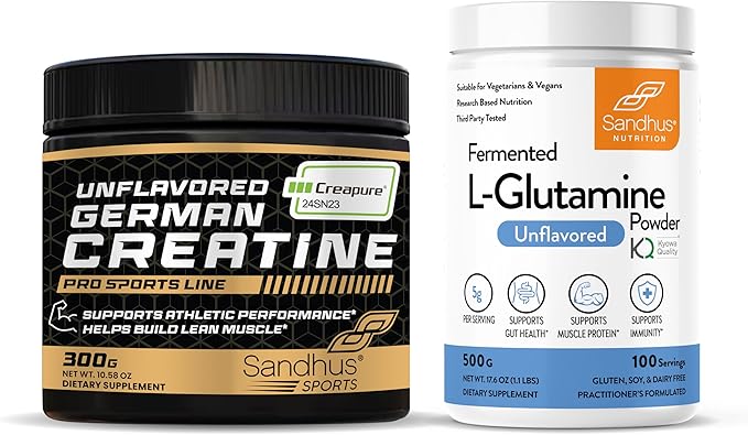 Sandhu's Creapure German Creatine &amp L-Glutamine Powder | Supports Lean Muscle Building &amp Gut Health