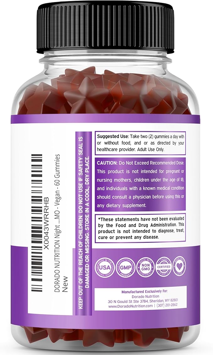 Night Time Fat Burner Gummies (60 Count) Weight Loss &amp Metabolism - Sugar-Free - Delicious Raspberry Flavored Melatonin Supplement Gummies - Vegan Safe - Third Party Tested - Made in USA (Pack of