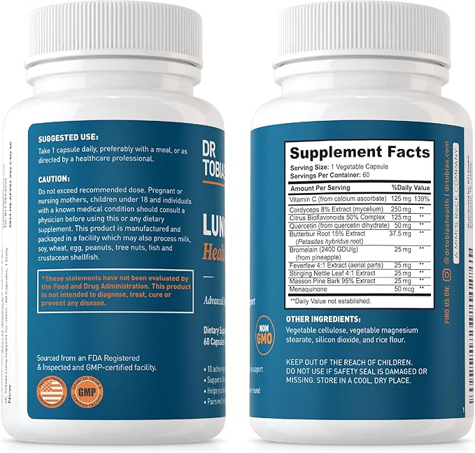 Dr. Tobias Omega 3 Fish Oil &amp Lung Health Supplements for Heart Brain &amp Immune Support Lung Cleanse &amp Detox Formula for Bronchial &amp Respiratory System 60 Capsules