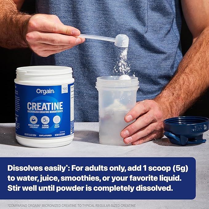 Orgain Creatine Monohydrate Powder 17.64 Oz (100 Servings) &amp Collagen Peptides Powder 1lb (20g Grass Fed) Bundle - Unflavored Non-GMO Supplements for Muscle Brain Skin &amp Joint Support