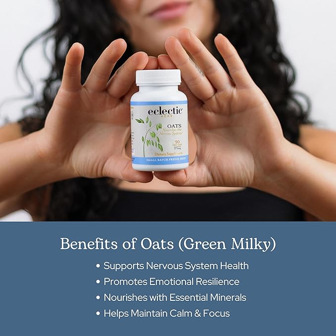 Eclectic Herb - Premium Raw Freeze-Dried Oats Capsules | Milky Green Oats Avena Sativa | Nervous System Support | Natural Dietary Supplement | Organic Vegan Non-GMO (90 CT | 375 mg)