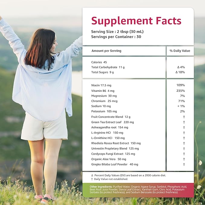 Xperia Concentrate Liquid Herbal Multimineral Multivitamin for women and man Ashwagandha Natural Energy Boost Agave syrup &amp Stevia 30 Fl oz. (30-Day Supply)
