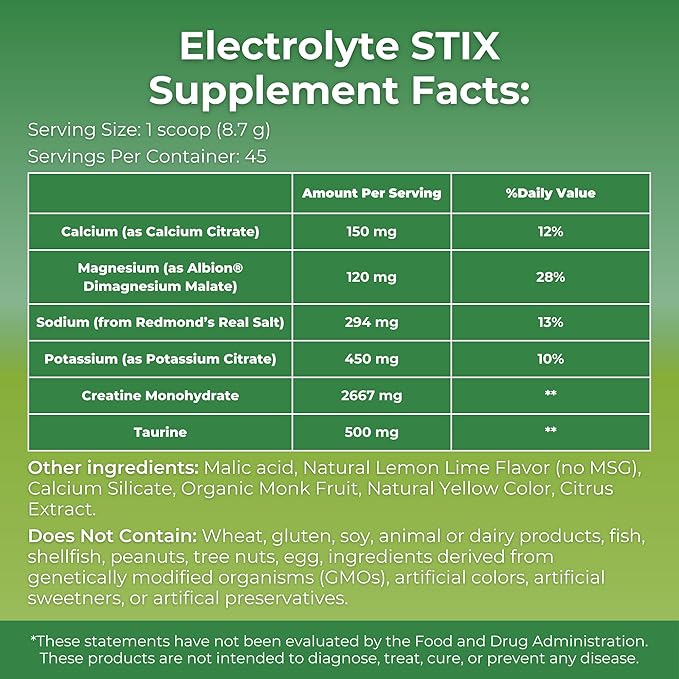 MYOXCIENCE Electrolyte STIX | Creatine Electrolyte Powder | Recovery from Exercise &amp Muscle Development w/Real Salt (Lemon Lime Flavor) (Jar 45 ct)