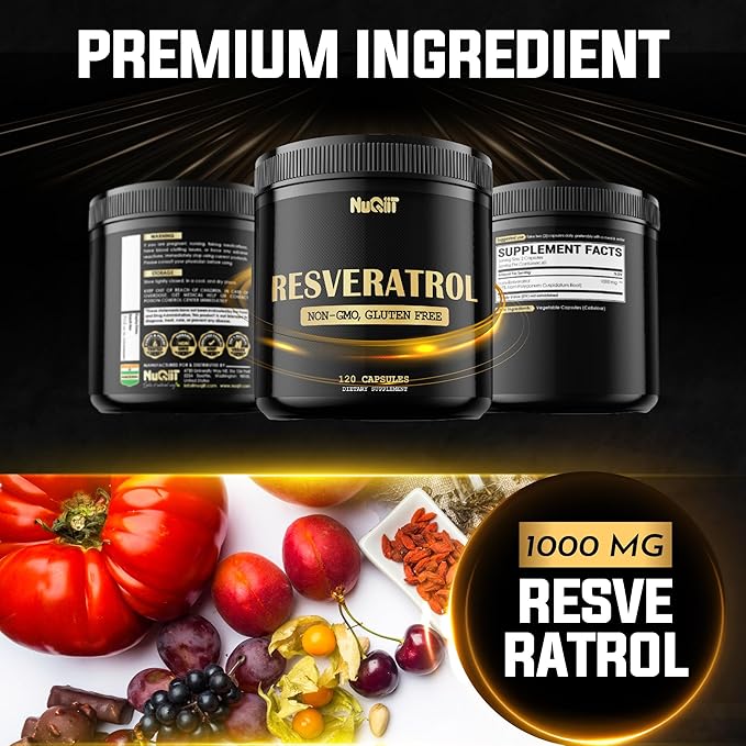 Trans Resveratrol 1000mg Supplement - Impressive Benefits for Immune System Energy Production &amp Heart Health Support - 120 Vegan Capsules for 2 Months
