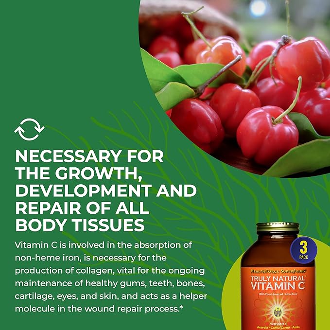 HEALTHFORCE SUPERFOODS Truly Natural Vitamin C - Immune Support Supplement with Camu Camu Berry - Vitamin C Supplement for Immune Health - Vegan Non-GMO - 400 Grams 67 Servings