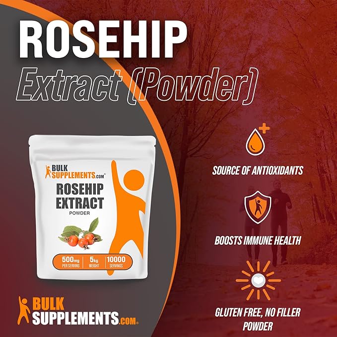 BulkSupplements.com Rosehip Extract Powder - Rose HIPS Supplement Rosehip Powder - Herbal Supplement Antioxidants Source - Gluten Free 500mg per Serving 5kg (11 lbs) (Pack of 5)