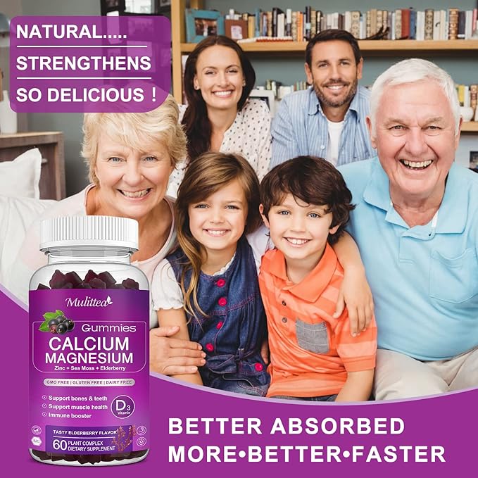 Plant Based Calcium Supplement with Vitamin D3K2 Gummy for Bone Strength Contains Whole Food Natural Minerals-Bone Health Calm Mood &amp Sleep Support for Women &amp Men (2 Pack)