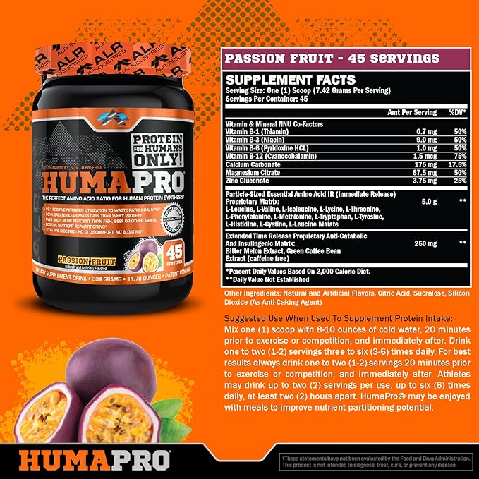 ALR Industries HumaPro Essential Amino Acid Formula | EAA Protein Supplement | Supports Muscle Recovery &amp Performance | Vegan Gluten Free | | 45 Servings (Passion Fruit)